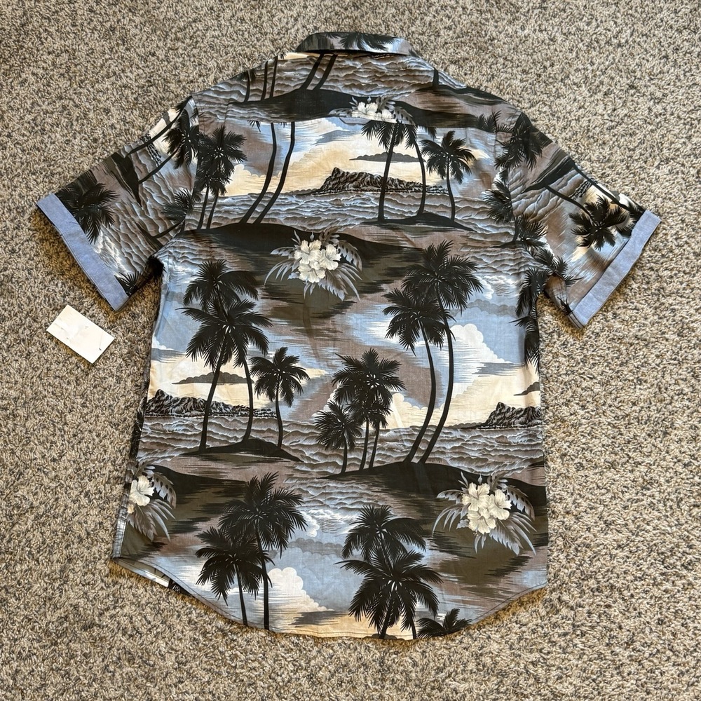 7 DIAMONDS PALM OCEAN PRINT SHORT SLEEVE COTTON SHIRT SIZE Large SLIM FIT - Picture 4 of 5